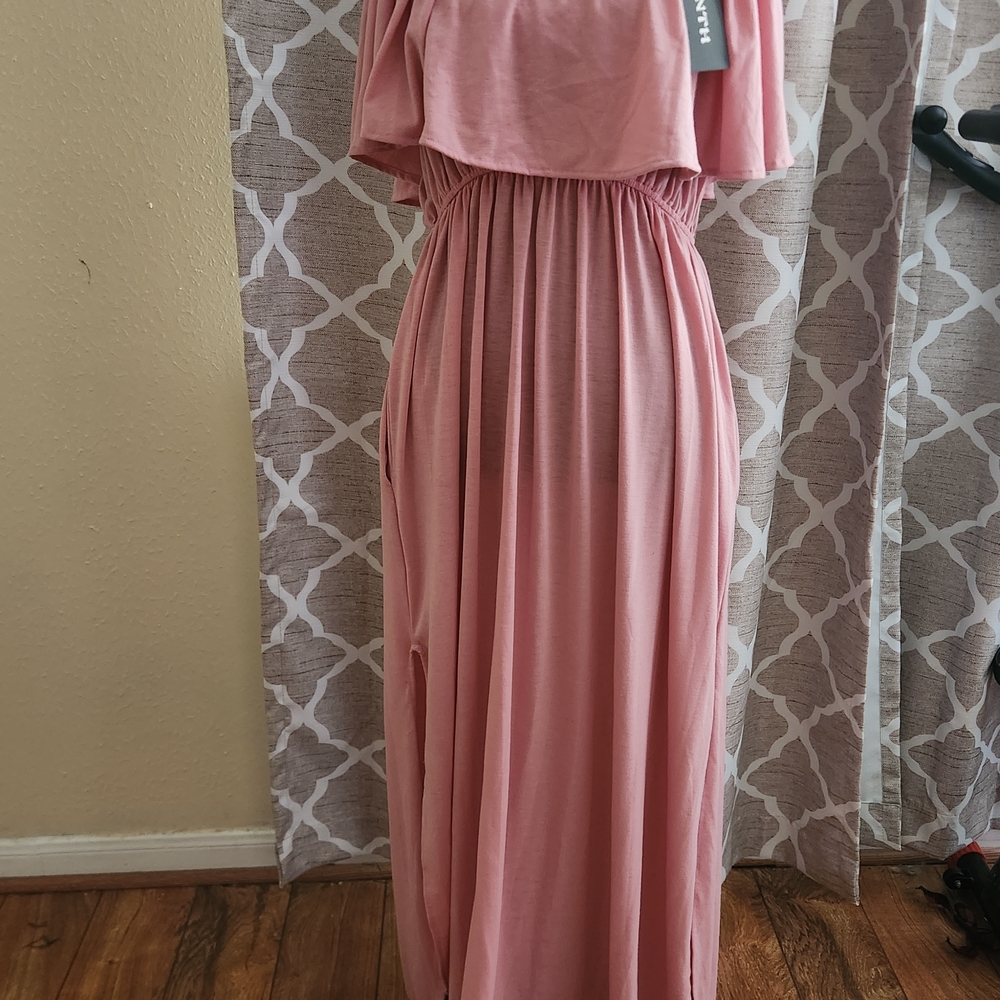 Amazon Blush Pink Off-Shoulder Maxi Dress